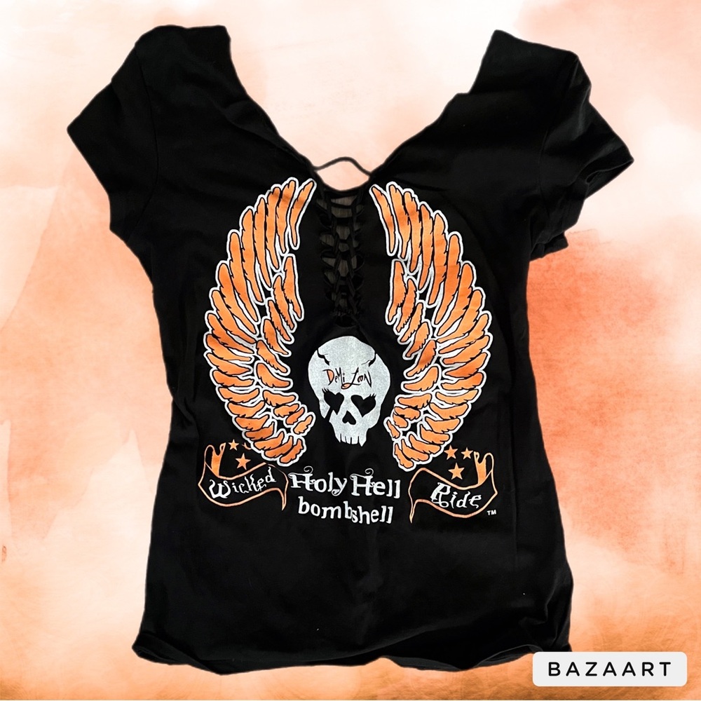 demi moon holy hell distressed biker tee